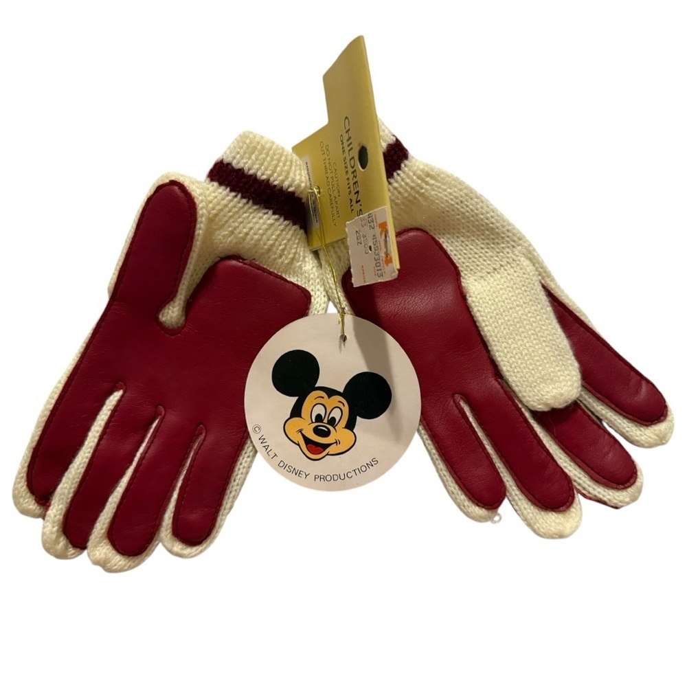 Vintage Mickey Mouse Children’s Gloves – Walt Disney Productions NWT Cream Knit - Picture 3 of 4